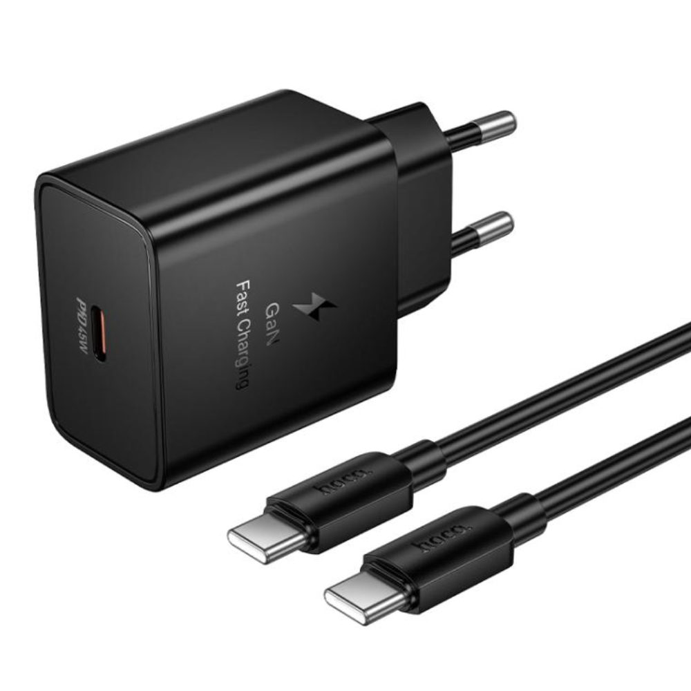 Φορτιστής Ταξιδίου Hoco N77 Star GaN 45W Fast Charge με 1xUSB-C με Καλώδιο USB-C σε USB-C 60W Μαύρος | Φορτιστές - shopin.gr