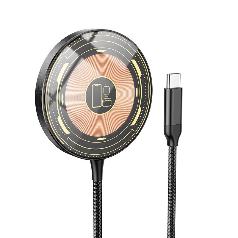 Ασύρματος Φορτιστής Hoco CW45 Discovery Edition Magnetic Magsafe 3-σε-1 15W με καλώδιο USB-C 1m Μαύρος | Ασύρματοι Φορτιστές - shopin.gr