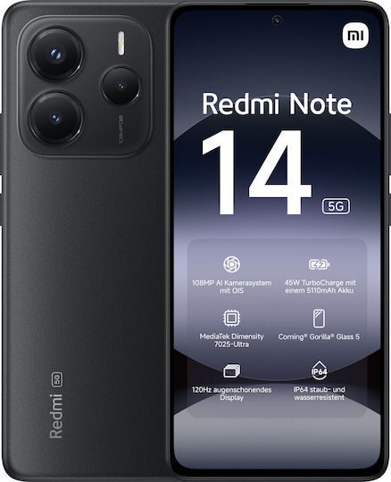 XIAOMI REDMI NOTE 14 5G 8GB/256GB BLACK | Shopin.gr