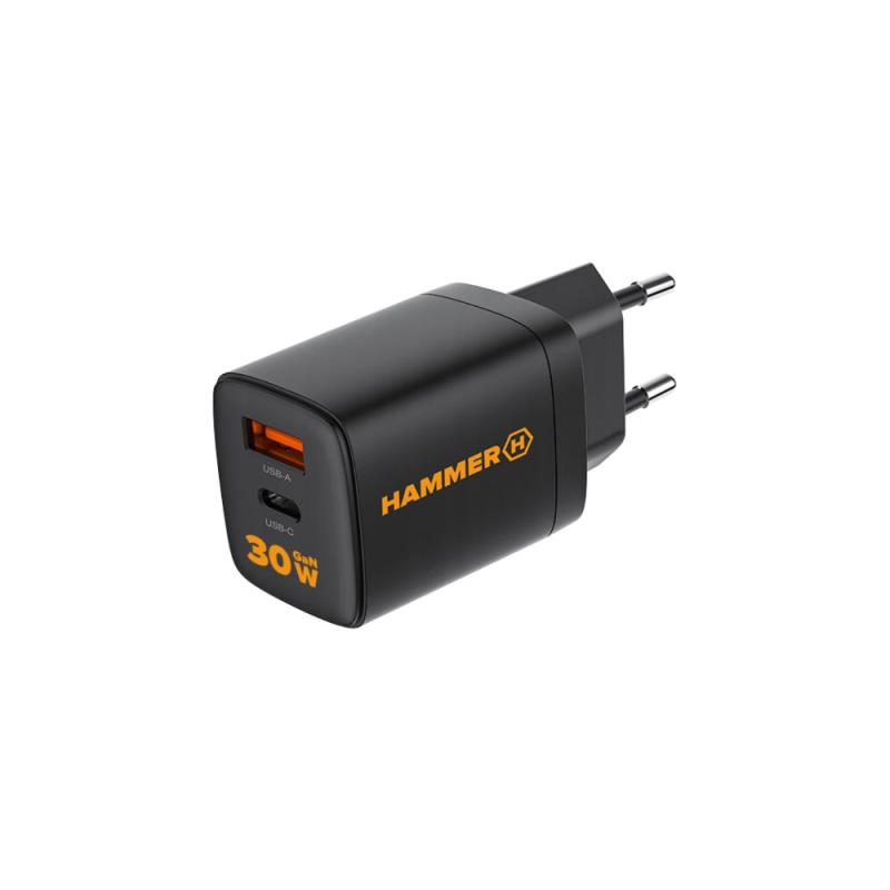 Φορτιστής Ταξιδίου Ταχείας Φόρτισης Hammer RapidCharge Duo με Διπλή Έξοδο USB A & USB C PD 30W Μαύρο | Shopin.gr