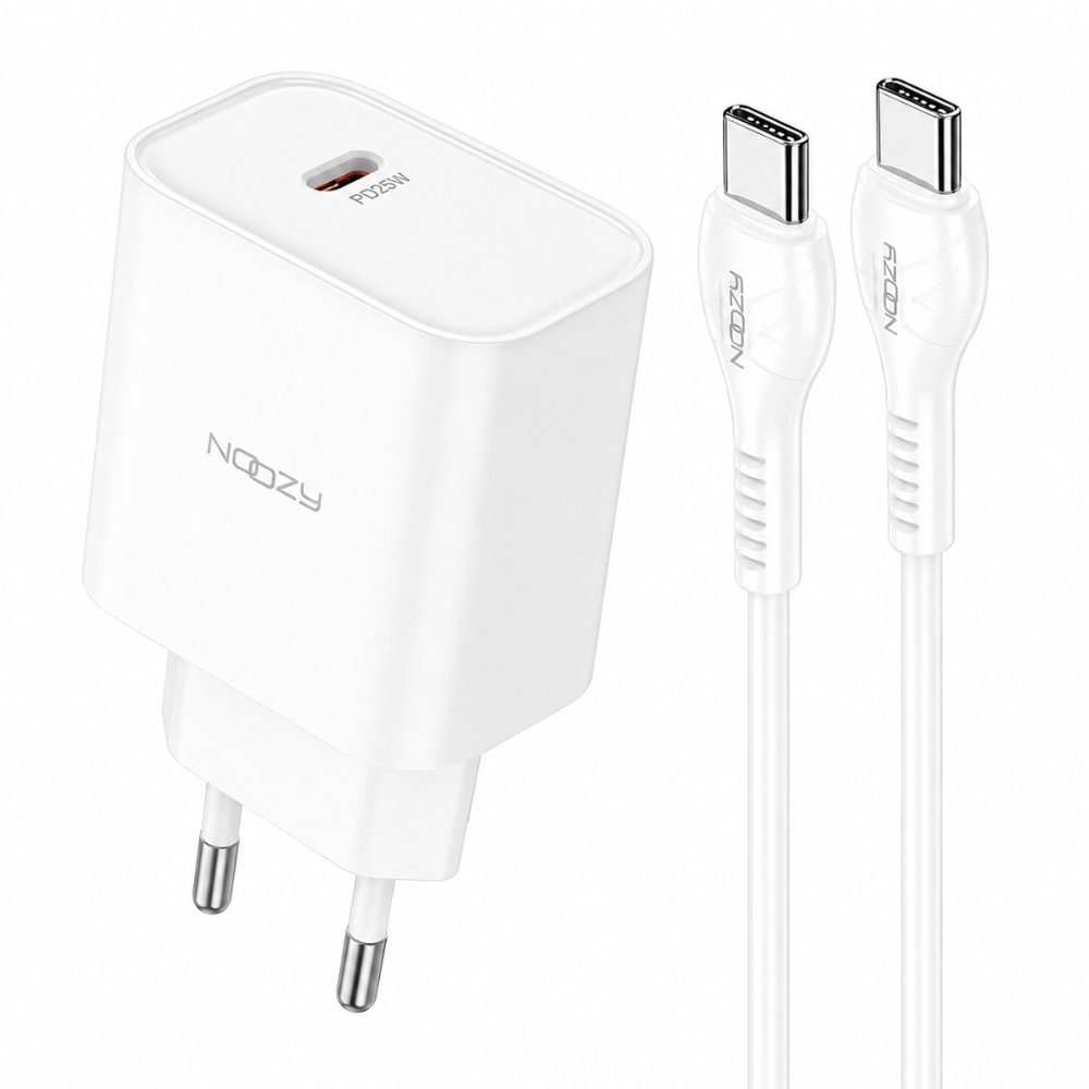 Φορτιστής Ταξιδίου Noozy Core C21 PD25W με Καλώδιο USB-C σε USB-C Λευκό | Φορτιστές - shopin.gr