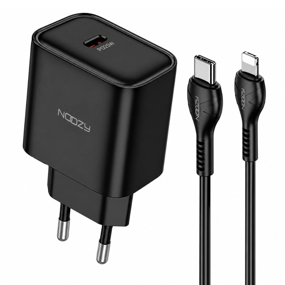 Φορτιστής Ταξιδίου Noozy Core+ C21 PD25W με Καλώδιο USB-C σε Lightning Μαύρος | Φορτιστές - shopin.gr