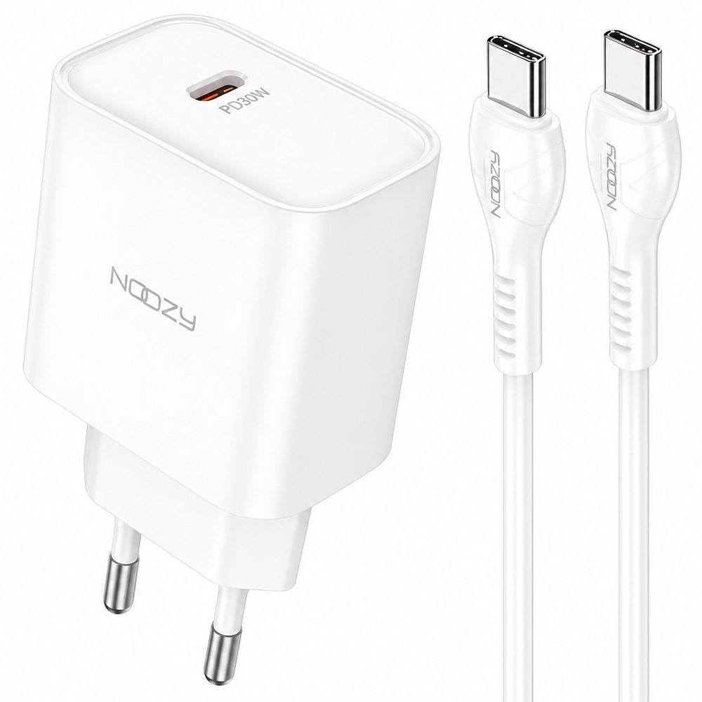 Φορτιστής Ταξιδίου Noozy Edge E25 PD30W με Καλώδιο USB-C σε USB-C 1μ Λευκό | Φορτιστές - shopin.gr