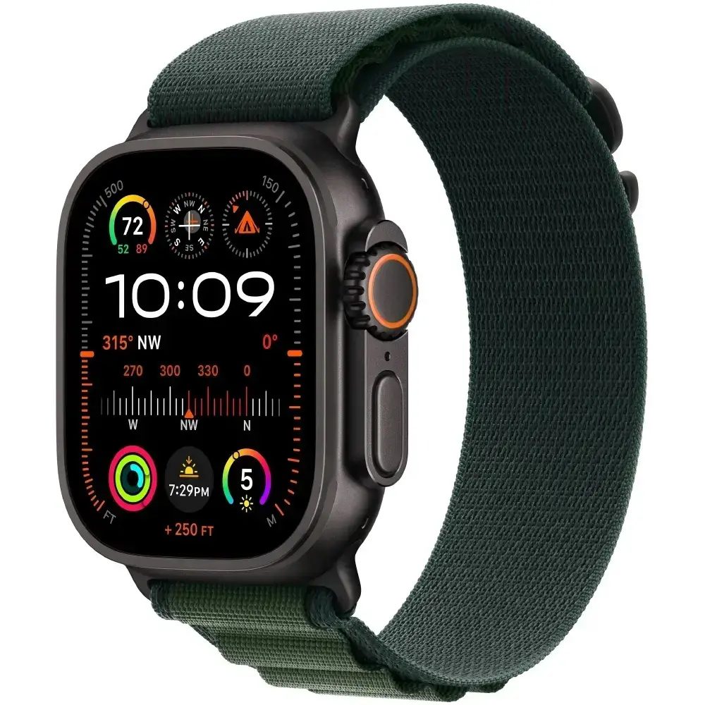 Apple Watch Ultra 2 49mm GPS eSIM NFC IP6X Black Case με Dark Green Alpine Loop | Smartwatches - shopin.gr