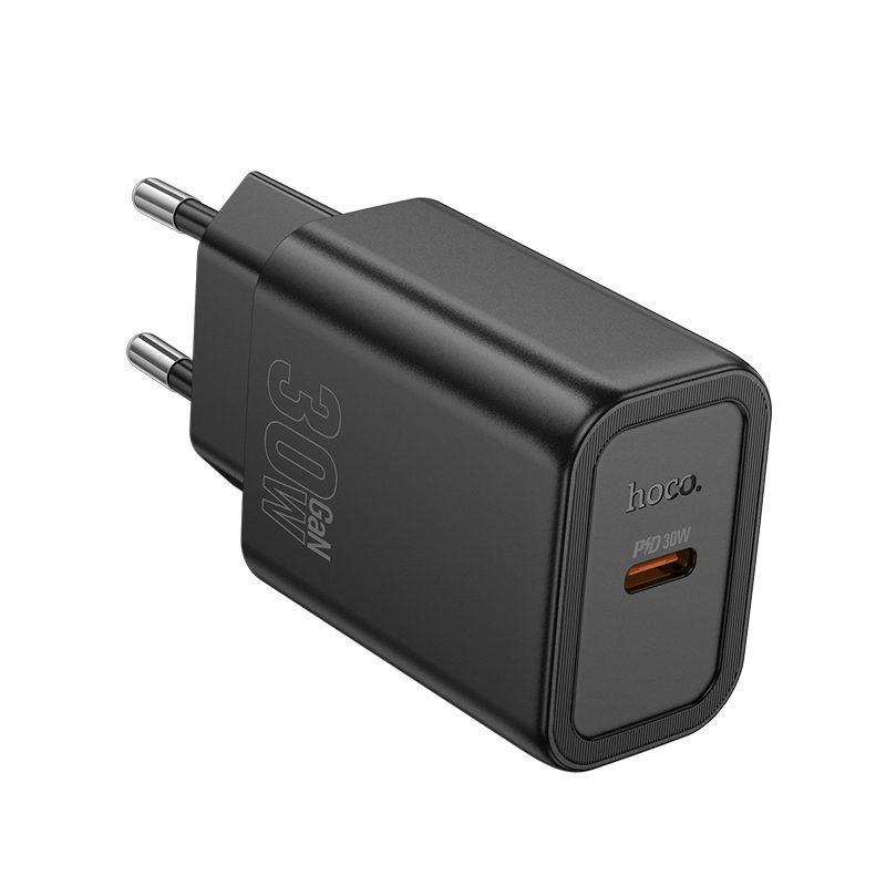 Φορτιστής Ταξιδίου Hoco N62 Gentle με 1 Εξόδο Φόρτισης GaN USB-C PD30W Quick Charge 5V 3.0A  Μαύρος | Φορτιστές - shopin.gr