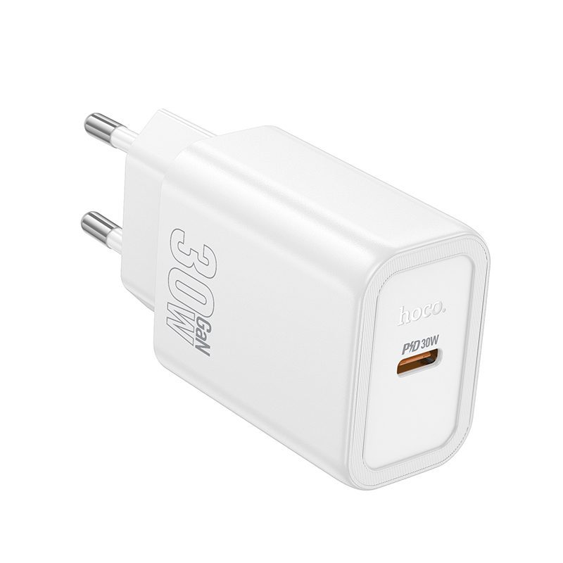 Φορτιστής Ταξιδίου Hoco N62 Gentle με 1 Εξόδο Φόρτισης GaN USB-C Quick Charge PD30W 5V 3.0A  Λευκός | Φορτιστές - shopin.gr
