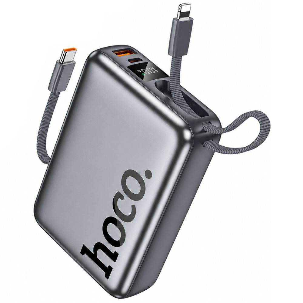 Power Bank Hoco Q39 20000mAh 22.5W PD20W QC3.0 1xUSB-A 1xUSB-C Ενσωματωμένα Καλώδια USB-C Lighting Γκρι με Πιστοποιητικό CCC | Power Bank - shopin.gr