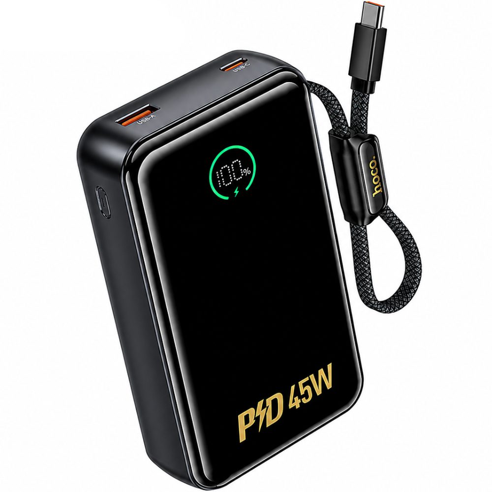 Power Bank Hoco Q54 Shine 20000mAh PD45W QC3.0 1xUSB-C 1xUSB-A με Ενσωματωμένο Καλώδιο USB-C και LED Ένδειξη Μαύρο | Power Bank - shopin.gr