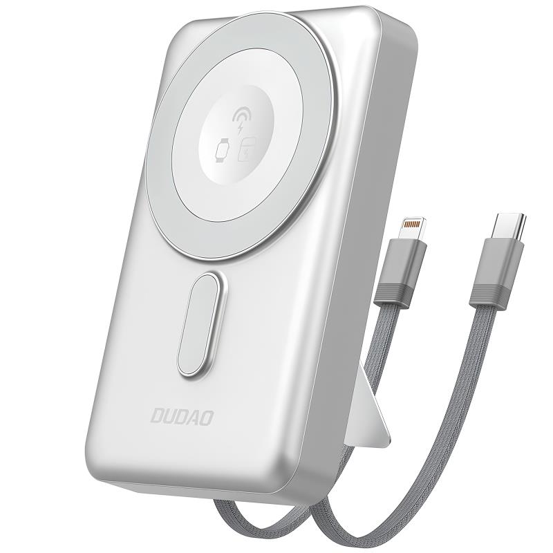 Φορτιστής Ανάγκης Dudao K29 20W 10000mAh PD QC Magnetic με 2 Ενσωματωμένα Καλώδια & Βάση Στήριξης Ασημί | Shopin.gr