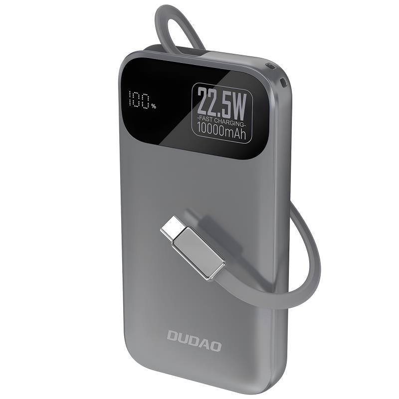 Φορτιστής Ανάγκης Dudao K31 22.5W 10000mAh PD QC με Ενσωματωμένο Retractable Καλώδιο Γκρι | Shopin.gr