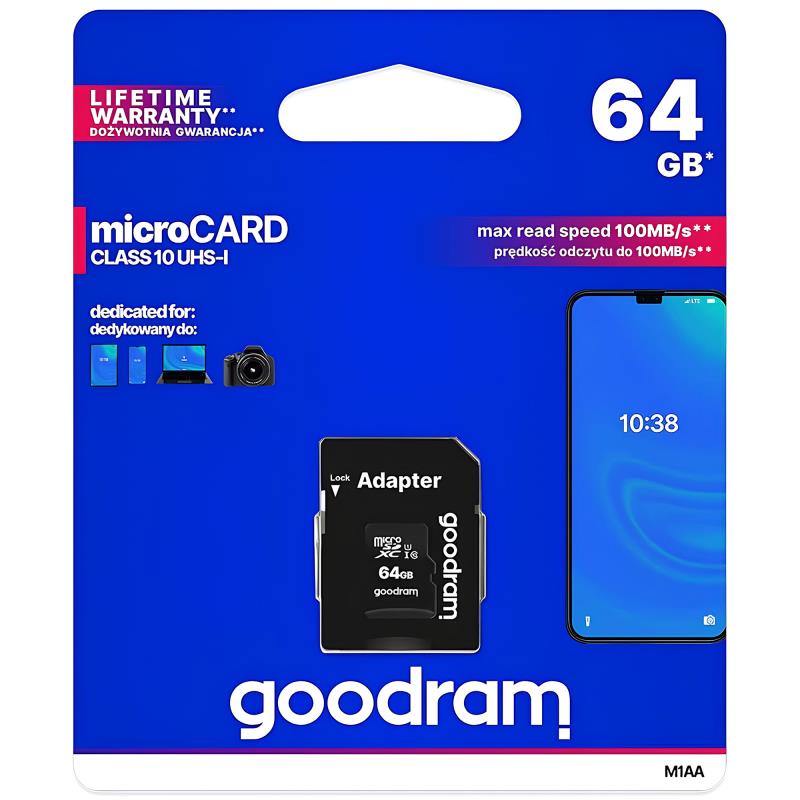 Κάρτα μνήμης Micro SDXC C10 UHS-1 GoodRam 100MB/s 64GB + 1 ADP | Shopin.gr