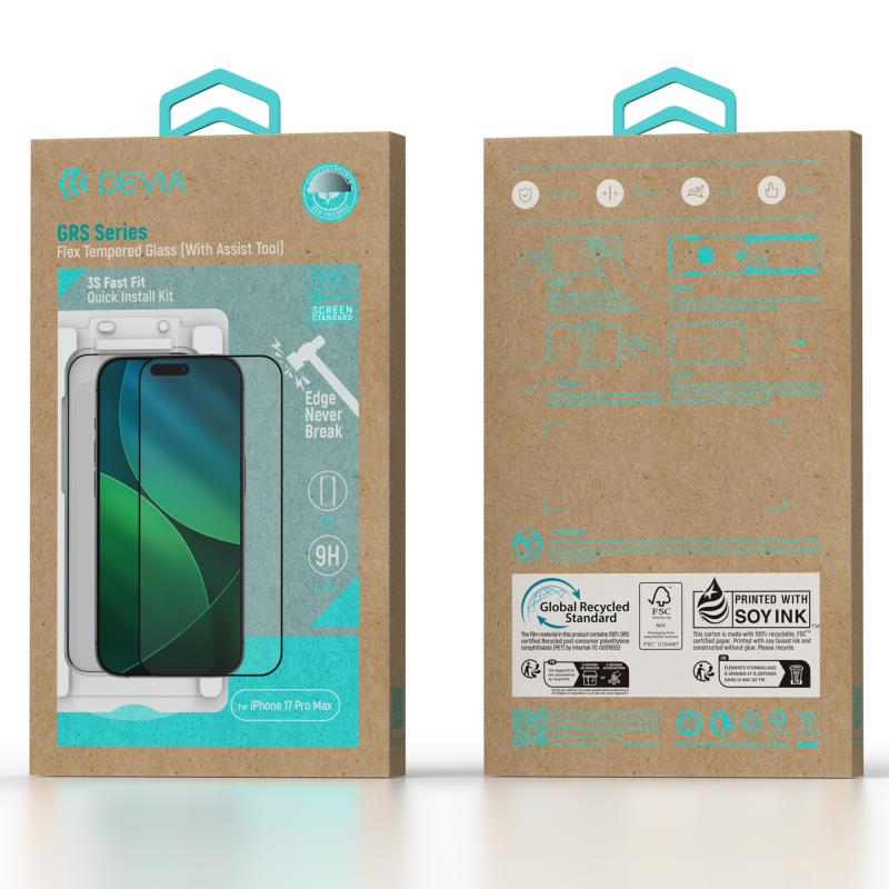 Tempered Glass Full Face Flex Devia Apple iPhone 17 Pro Max με Βοηθητικό Εργαλείο GRS Μαύρο (1 τεμ.) | Shopin.gr