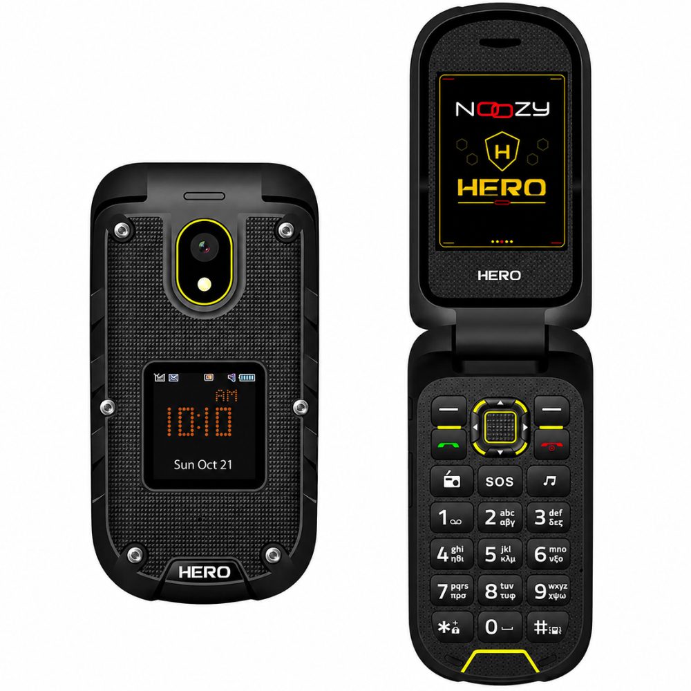 Noozy Hero 4G Dual Sim με Διπλή Οθόνη 2.4"+1.44" Bluetooth Φακό 1200mAh Μπαταρία IP68 Μαύρο-Κίτρινο με Ελληνικό Πληκτρολόγιο | Κινητά απλής χρήσης - shopin.gr