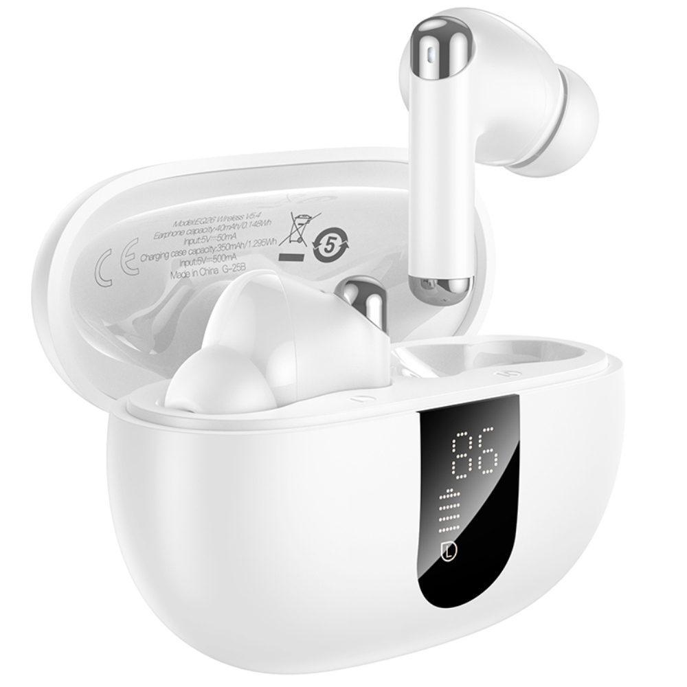 Wireless Hands Free Hoco EQ27 Fun ANC+ENC v5.4 300mAh 7 Ώρες Λειτουργίας Εναλλαγή Master / Slave Συμβατά με Siri Λευκά | Bluetooth - shopin.gr