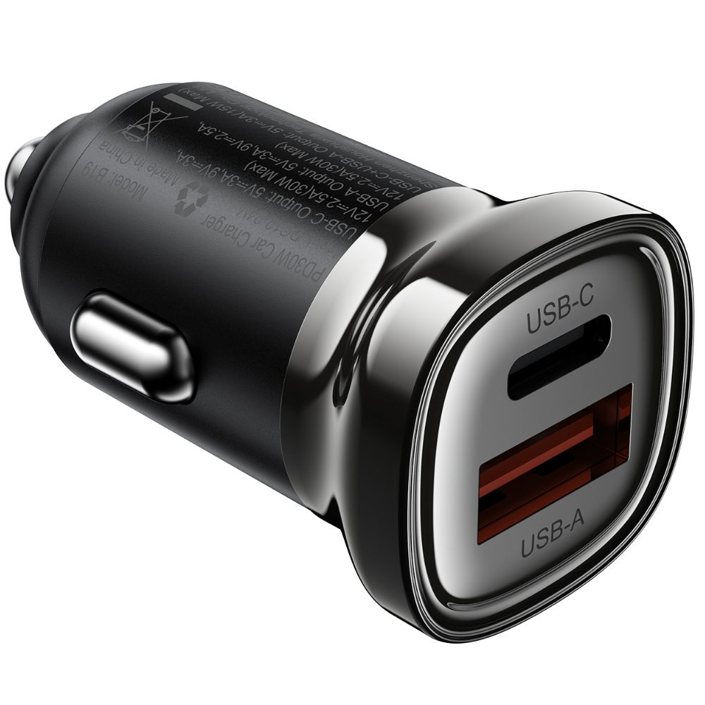 Φορτιστής Αυτοκινήτου Acefast B19 PD30W 1xUSB-A 1xUSB-C Μαύρος | Φορτιστές - shopin.gr