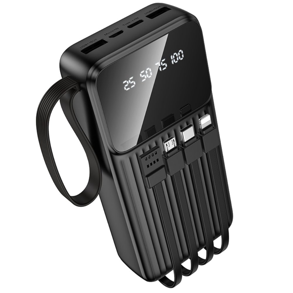 Power Bank Borofone BJ76A 20000mAh με 4 Καλώδια Φόρτισης και 4 Θύρες USB-C USB-A Lightning Micro-USB και LED Ένδειξη Μπαταρίας Μαύρο | Power Bank - shopin.gr