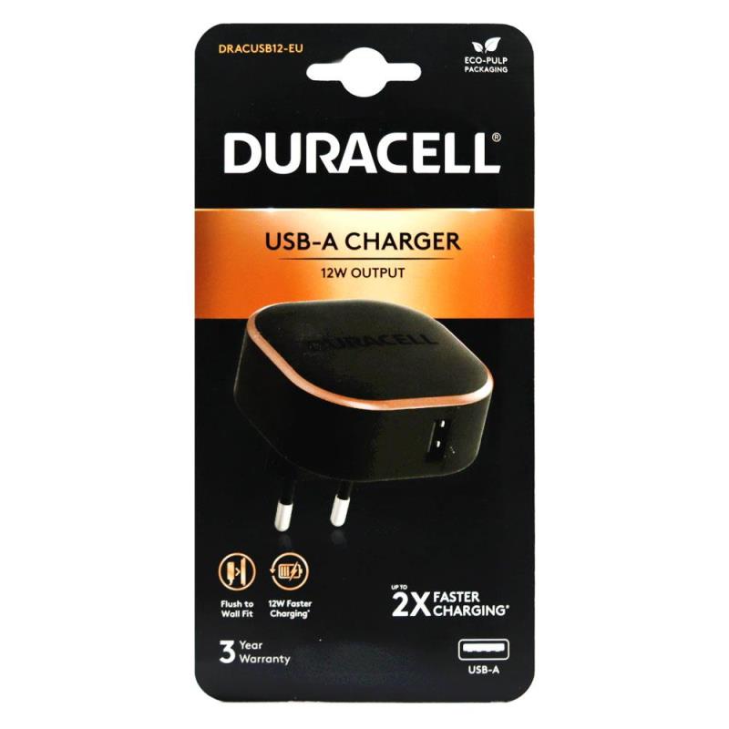 Φορτιστής Ταξιδίου Duracell με Έξοδο USB A 12W 2.4A Μαύρο | Shopin.gr