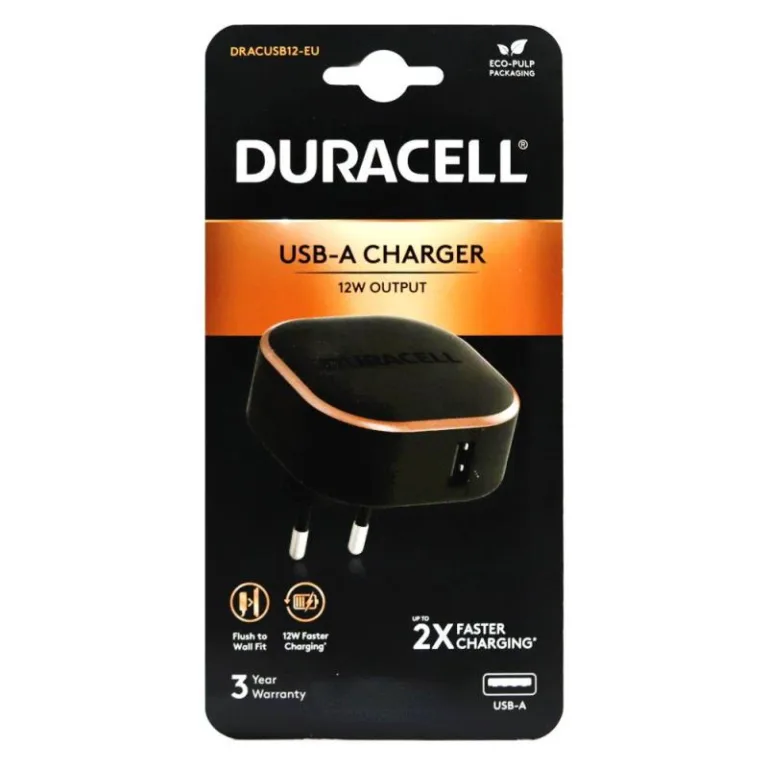 Φορτιστής Ταξιδίου Duracell με Έξοδο USB A 12W 2.4A Μαύρο | Shopin.gr