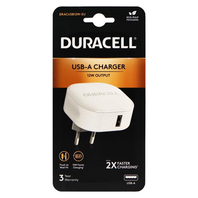 Φορτιστής Ταξιδίου Duracell με Έξοδο USB A 12W 2.4A Λευκό | Shopin.gr