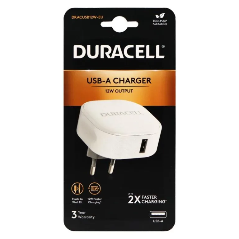 Φορτιστής Ταξιδίου Duracell με Έξοδο USB A 12W 2.4A Λευκό | Shopin.gr