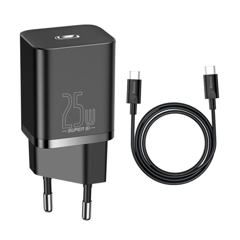 Φορτιστής Ταξιδίου Ταχείας Φόρτισης Baseus Super Si 1C με Έξοδο USB C 25W & Καλώδιο USB C σε USB C 1m Μαύρο | Shopin.gr