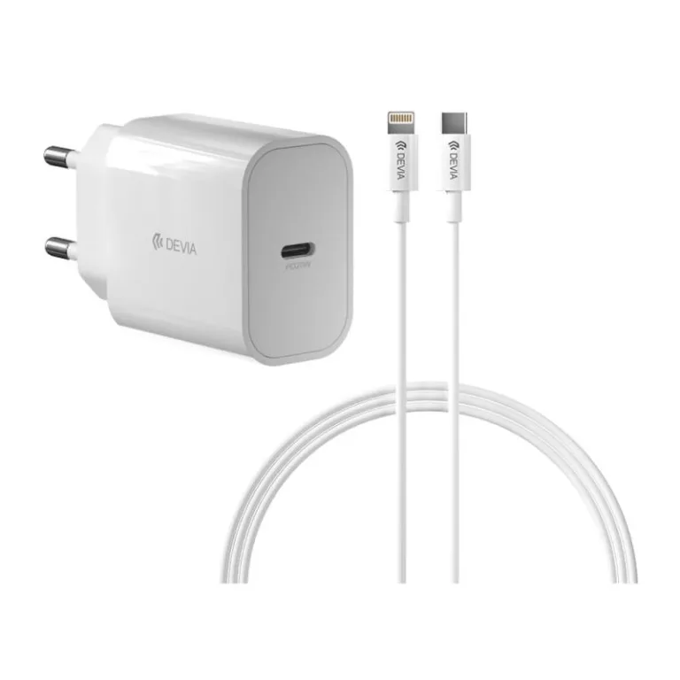 Φορτιστής Ταξιδίου Ταχείας Φόρτισης Devia Suit RLC-381B με Έξοδο USB C PD 20W & Καλώδιο USB C σε Lightning 1m Smart Λευκό | Shopin.gr