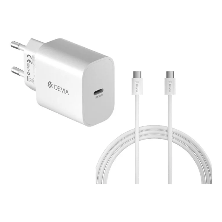 Φορτιστής Ταξιδίου Ταχείας Φόρτισης Devia RCE-3005CL με Έξοδο USB C GaN PD 30W & Καλώδιο USB C σε USB C 1m Smart Λευκό | Shopin.gr