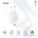 Φορτιστής Ταξιδίου inos με Έξοδο USB A 12W & USB C Καλώδιο 1m Λευκό | Shopin.gr