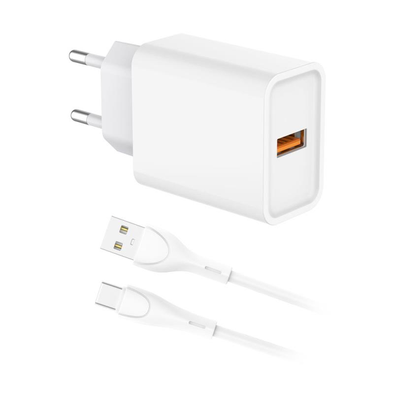 Φορτιστής Ταξιδίου inos με Έξοδο USB A 18W & USB C Καλώδιο 1m Λευκό | Shopin.gr