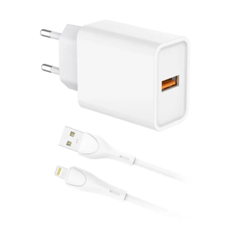 Φορτιστής Ταξιδίου inos με Έξοδο USB A 18W & Lightning Καλώδιο 1m Λευκό | Shopin.gr