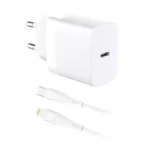 Φορτιστής Ταξιδίου Ταχείας Φόρτισης inos με Έξοδο USB C PD QC 3.0 20W & Lightning Καλώδιο 1m Λευκό | Shopin.gr