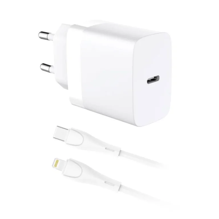 Φορτιστής Ταξιδίου Ταχείας Φόρτισης inos με Έξοδο USB C PD QC 3.0 20W & Lightning Καλώδιο 1m Λευκό | Shopin.gr