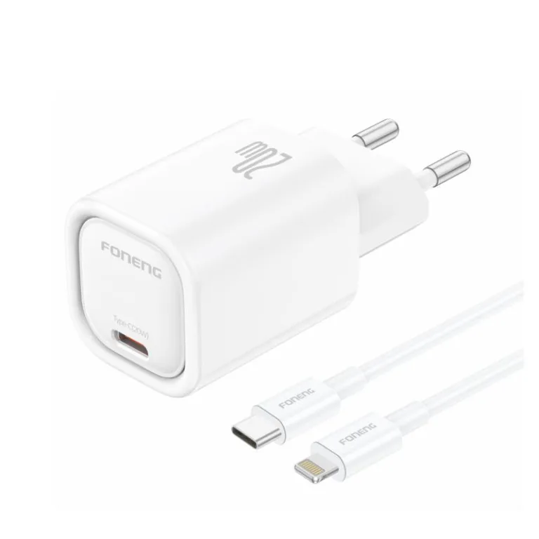Φορτιστής Ταξιδίου Ταχείας Φόρτισης Foneng EU69 με Έξοδο USB C PD 20W 3A & Καλώδιο USB C σε Lightning 1m Λευκό | Shopin.gr