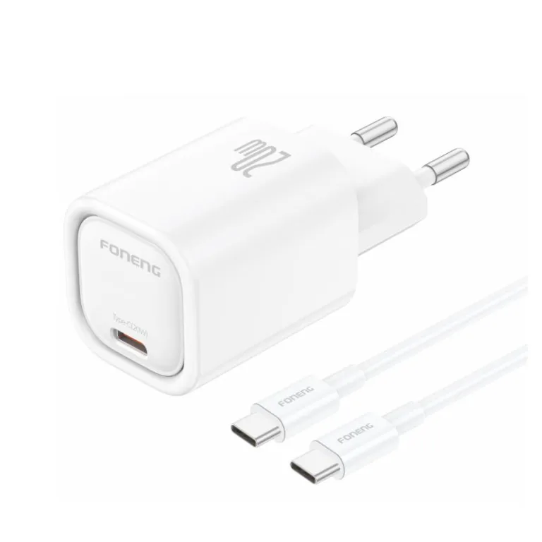 Φορτιστής Ταξιδίου Ταχείας Φόρτισης Foneng EU69 με Έξοδο USB C PD 20W 3A & Καλώδιο USB C σε USB C 1m Λευκό | Shopin.gr