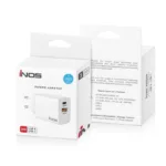 Φορτιστής Ταξιδίου Ταχείας Φόρτισης inos με Διπλή Έξοδο USB A & USB C PD QC 3.0 20W & Lightning Καλώδιο 1m Λευκό | Shopin.gr