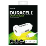 Φορτιστής Αυτοκινήτου Ταχείας Φόρτισης Duracell με Έξοδο USB A 2.4Α & Καλώδιο USB A σε MFI Lightning 1m Λευκό | Shopin.gr