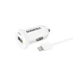 Φορτιστής Αυτοκινήτου Ταχείας Φόρτισης Duracell με Έξοδο USB A 2.4Α & Καλώδιο USB A σε MFI Lightning 1m Λευκό | Shopin.gr