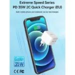 Φορτιστής Ταξιδίου Ταχείας Φόρτισης Devia EA379 με Διπλή Έξοδο 2xUSB C GaN PD 35W Extreme Λευκό | Shopin.gr