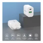 Φορτιστής Ταξιδίου Ταχείας Φόρτισης Devia RLC-389 με Διπλή Έξοδο USB A & USB C PD QC 20W Smart Λευκό | Shopin.gr