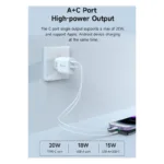 Φορτιστής Ταξιδίου Ταχείας Φόρτισης Devia RLC-389 με Διπλή Έξοδο USB A & USB C PD QC 20W Smart Λευκό | Shopin.gr