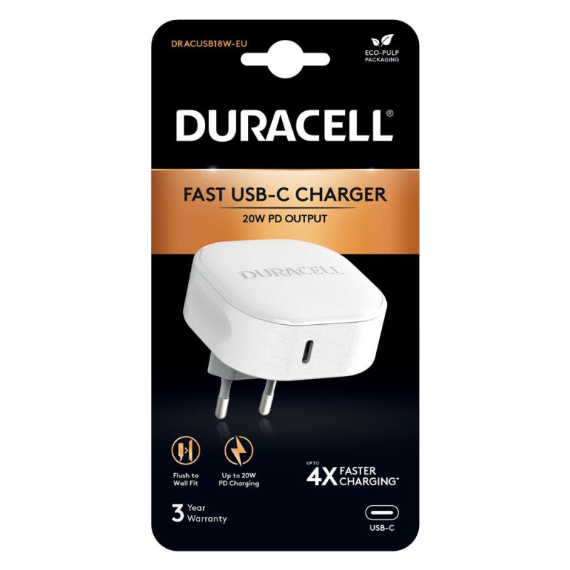 Φορτιστής Ταξιδίου Duracell με Έξοδο USB C PD 20W Λευκό | Shopin.gr