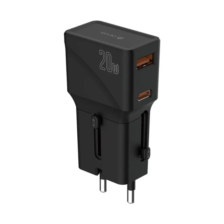 Φορτιστής Ταξιδίου Ταχείας Φόρτισης - Αντάπτορας Global Multi Function Devia G520 Mini με Διπλή Έξοδο USB A & USB C PD QC 20W 3A Μαύρο | Shopin.gr