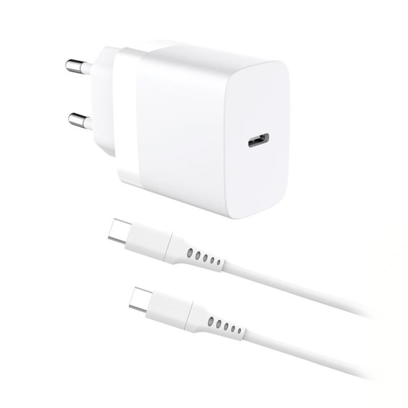 Φορτιστής Ταξιδίου Ταχείας Φόρτισης inos με Έξοδο USB C PD QC 3.0 20W & USB C Καλώδιο 1m Λευκό | Shopin.gr