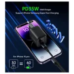 Φορτιστής Ταξιδίου Ταχείας Φόρτισης Choetech PD6051 με Διπλή Έξοδο 2xUSB C GaN PD 35W Μαύρο | Shopin.gr