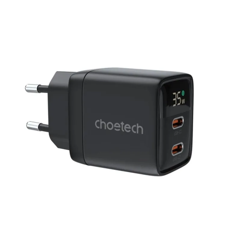 Φορτιστής Ταξιδίου Ταχείας Φόρτισης Choetech PD6051 με Διπλή Έξοδο 2xUSB C GaN PD 35W Μαύρο | Shopin.gr