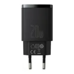 Φορτιστής Ταξιδίου Ταχείας Φόρτισης Baseus Compact με Διπλή Έξοδο USB A & USB C PD QC 20W 3A Μαύρο | Shopin.gr