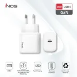 Φορτιστής Ταξιδίου Ταχείας Φόρτισης inos με Έξοδο USB C GaN PD QC 3.0 35W Λευκό | Shopin.gr
