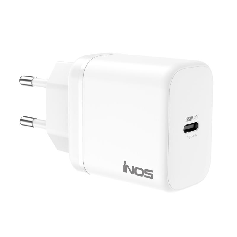 Φορτιστής Ταξιδίου Ταχείας Φόρτισης inos με Έξοδο USB C GaN PD QC 3.0 35W Λευκό | Shopin.gr