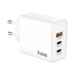 Φορτιστής Ταξιδίου Ταχείας Φόρτισης inos με Τριπλή Έξοδο USB A & 2xUSB C GaN PD QC 3.0 65W Λευκό | Shopin.gr