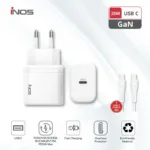 Φορτιστής Ταξιδίου Ταχείας Φόρτισης inos με Έξοδο USB C GaN PD QC 3.0 35W & USB C  Καλώδιο 1m Λευκό | Shopin.gr